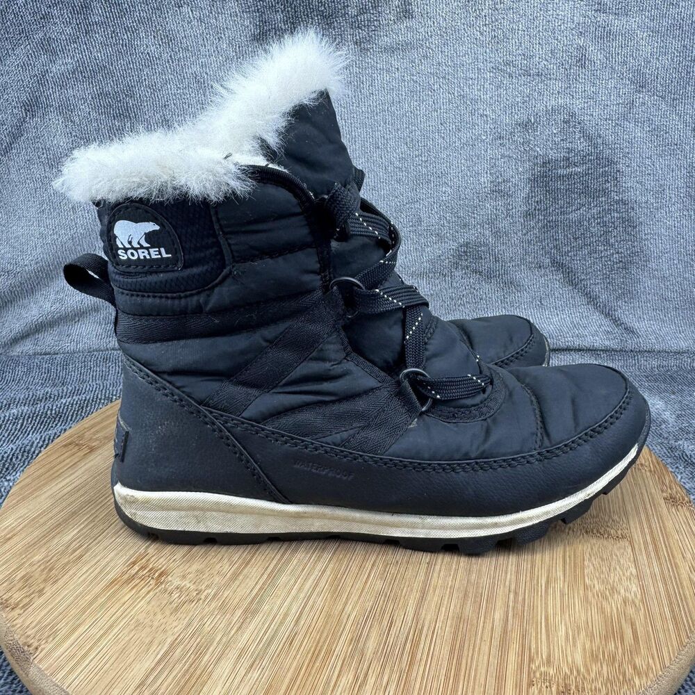 Sorel Boots Womens Size 5 Black Faux Fur Waterproof Winter Snow Mid Calf Lace Up